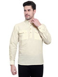 Mens Casual Slim Fit Full Sleeve Double Pocket Cotton Kurta