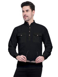 Mens Casual Slim Fit Full Sleeve Double Pocket Cotton Kurta