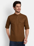 Mens Casual Slim Fit Full Sleeve Double Pocket Cotton Trendy Kurta