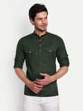 Mens Casual Slim Fit Full Sleeve Double Pocket Cotton Trendy Kurta