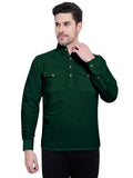 Mens Casual Slim Fit Full Sleeve Double Pocket Cotton Kurta