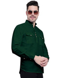 Mens Casual Slim Fit Full Sleeve Double Pocket Cotton Kurta