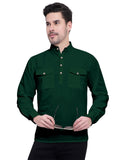 Mens Casual Slim Fit Full Sleeve Double Pocket Cotton Kurta