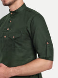 Mens Casual Slim Fit Full Sleeve Double Pocket Cotton Trendy Kurta
