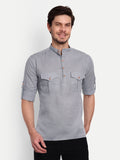 Mens Casual Slim Fit Full Sleeve Double Pocket Cotton Trendy Kurta