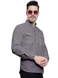 Mens Casual Slim Fit Full Sleeve Double Pocket Cotton Kurta