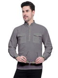 Mens Casual Slim Fit Full Sleeve Double Pocket Cotton Kurta