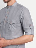 Mens Casual Slim Fit Full Sleeve Double Pocket Cotton Trendy Kurta