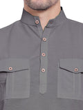Mens Casual Slim Fit Full Sleeve Double Pocket Cotton Kurta