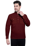 Mens Casual Slim Fit Full Sleeve Double Pocket Cotton Kurta