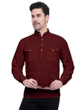 Mens Casual Slim Fit Full Sleeve Double Pocket Cotton Kurta