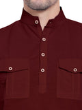 Mens Casual Slim Fit Full Sleeve Double Pocket Cotton Kurta