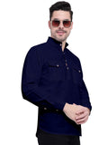 Mens Casual Slim Fit Full Sleeve Double Pocket Cotton Kurta