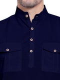 Mens Casual Slim Fit Full Sleeve Double Pocket Cotton Kurta