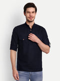 Mens Casual Slim Fit Full Sleeve Double Pocket Cotton Trendy Kurta
