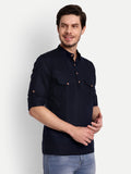 Mens Casual Slim Fit Full Sleeve Double Pocket Cotton Trendy Kurta