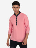 Men Slim Fit Contrast Collar Kurta
