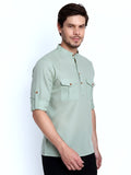 Mens Casual Slim Fit Full Sleeve Double Pocket Cotton Trendy Kurta