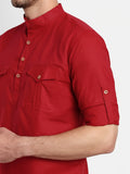 Mens Casual Slim Fit Full Sleeve Double Pocket Cotton Trendy Kurta