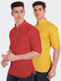 Mens Casual Slim Fit Full Sleeve Cotton Kurta (Pack 2)