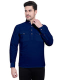 Mens Casual Slim Fit Full Sleeve Double Pocket Cotton Kurta
