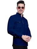Mens Casual Slim Fit Full Sleeve Double Pocket Cotton Kurta