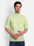 Mens Casual Slim Fit Full Sleeve Double Pocket Cotton Trendy Kurta