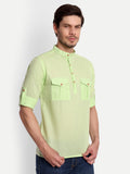 Mens Casual Slim Fit Full Sleeve Double Pocket Cotton Trendy Kurta