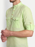 Mens Casual Slim Fit Full Sleeve Double Pocket Cotton Trendy Kurta