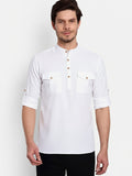 Mens Casual Slim Fit Full Sleeve Double Pocket Cotton Trendy Kurta
