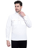 Mens Casual Slim Fit Full Sleeve Double Pocket Cotton Kurta