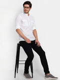 Mens Casual Slim Fit Full Sleeve Double Pocket Cotton Trendy Kurta