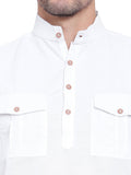 Mens Casual Slim Fit Full Sleeve Double Pocket Cotton Kurta
