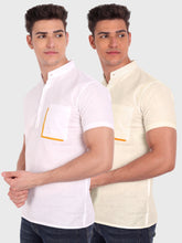 Mens Casual Half Sleeve Slim Fit Kurta (Pack 2)