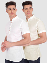 Mens Casual Slim Fit Half Sleeve Cotton Kurta (Pack 2)
