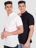 Mens Casual Slim Fit Half Sleeve Cotton Kurta (Pack 2)