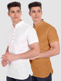 Mens Casual Slim Fit Half Sleeve Cotton Kurta (Pack 2)