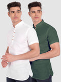 Mens Casual Slim Fit Half Sleeve Cotton Kurta (Pack 2)