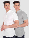 Mens Casual Slim Fit Half Sleeve Cotton Kurta (Pack 2)