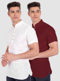 Mens Casual Slim Fit Half Sleeve Cotton Kurta (Pack 2)