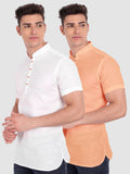 Mens Casual Slim Fit Half Sleeve Cotton Kurta (Pack 2)