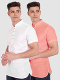 Mens Casual Slim Fit Half Sleeve Cotton Kurta (Pack 2)
