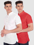 Mens Casual Slim Fit Half Sleeve Cotton Kurta (Pack 2)
