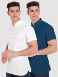 Mens Casual Slim Fit Half Sleeve Cotton Kurta (Pack 2)