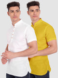Mens Casual Slim Fit Half Sleeve Cotton Kurta (Pack 2)