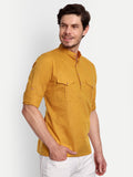 Mens Casual Slim Fit Full Sleeve Double Pocket Cotton Trendy Kurta