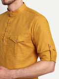 Mens Casual Slim Fit Full Sleeve Double Pocket Cotton Trendy Kurta