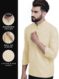 Bhuvikoo Men's Slim Fit Full Sleeve Cotton Beige Color Short Kurta