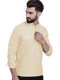 Bhuvikoo Men's Slim Fit Full Sleeve Cotton Beige Color Short Kurta