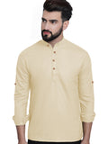 Bhuvikoo Men's Slim Fit Full Sleeve Cotton Beige Color Short Kurta